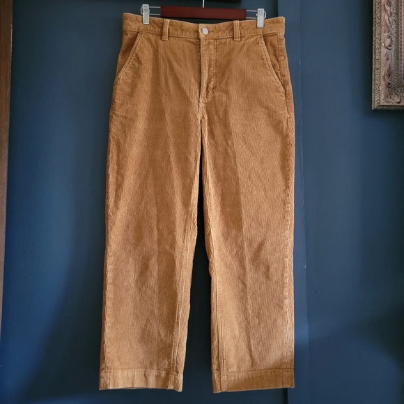 Everlane Brown High Rise Straight Cut Wide Leg Corduroy Cropped Pants Size 12 - Picture 1 of 11